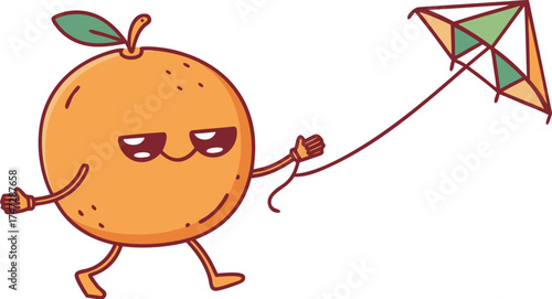 orange mascot flying kite fun summer cartoon vect