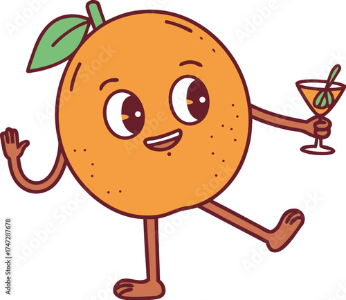 palm fruit mascot holding tropical cocktail cute