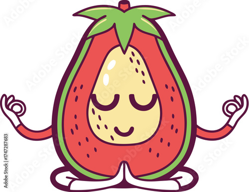 papaya mascot meditating peaceful yoga fruit illu