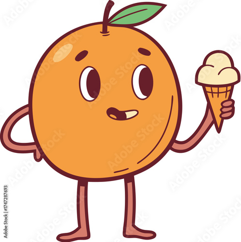 pear piyara mascot eating ice cream happy fruit