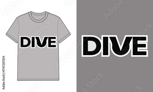 Grey t shirt with word D I V E graphic clothing apparel