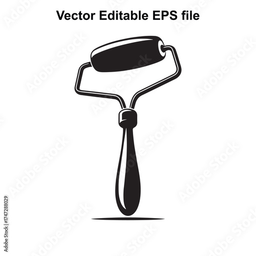 Vector art of black and white illustration of a paint roller tool
