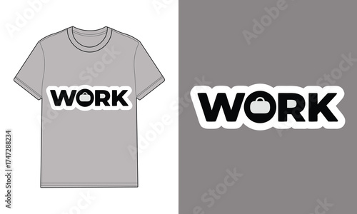 Grey t shirt with word work briefcase silhouette mockup