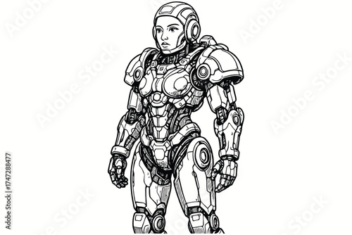 Detailed sketch of a futuristic armored soldier in a sci fi battle suit