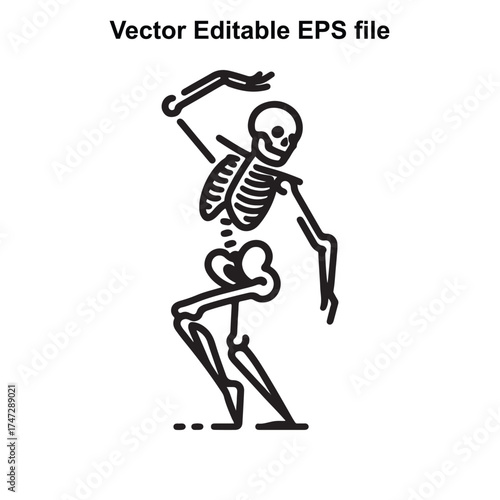 Vector art of skeleton performing a dance move with bent knees and arms, , vector illustration for festive and spooky themes