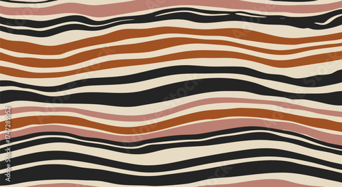Boho Abstract Wavy Layers: Terracotta, Black, and Beige Stripes