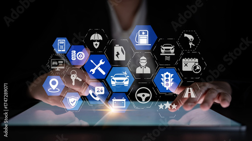 Car service and insurance provide vehicle maintenance, car insurance coverage claim app, and safety. Mobile car service and insurance, cost estimate, driver user gain confidence and protection. Entice