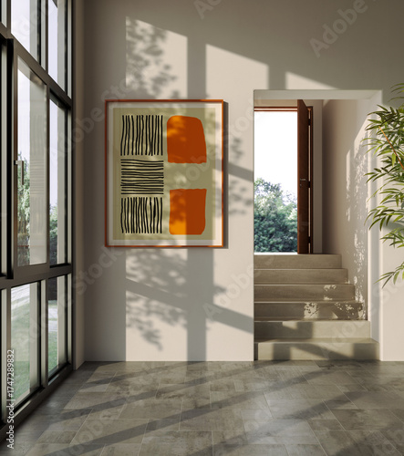Large luxury modern bright interiors Living room mockup illustration 3D rendering image