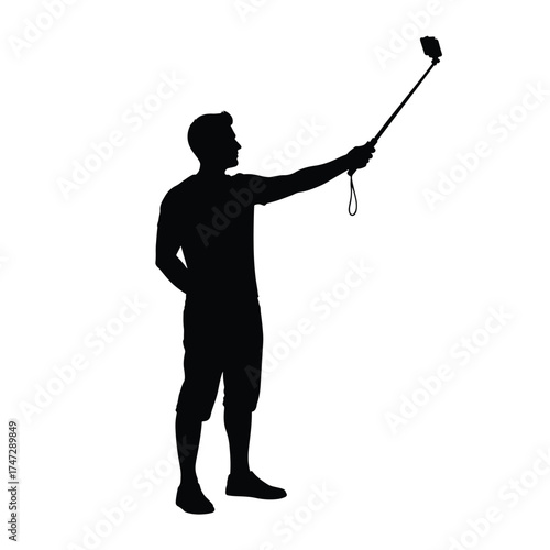 Flat design silhouette icon of a person taking a selfie - Logo vector icon stock illustration - Flat Design Icon