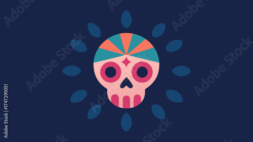 Abstract vector illustration of a cartoon bird with a skull mask and happy eyes on an abstract background