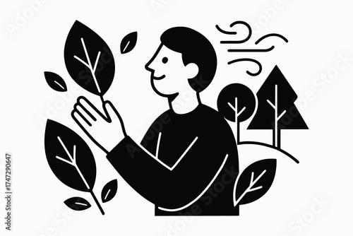 Man enjoying fresh air and nature in a park with trees and leaves