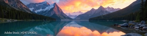 Wallpaper Mural Breathtaking Sunrise over the Canadian Rockies Pristine Alpine Lake Reflecting Majestic Peaks, Vibrant Colors, Untouched Wilderness Scenery Torontodigital.ca