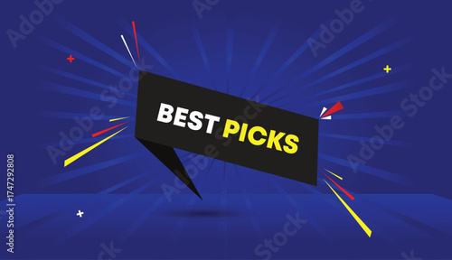 Best Picks web banner vector art template design badge icon label black gray shapes dark blue light sun shine abstract business background modern creative professional elegant simple bright style