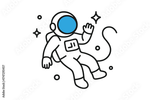 Whimsical astronaut floating in space with stars and planets illustration