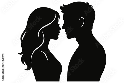 Silhouette of a couple facing each other in profile representing love and connection