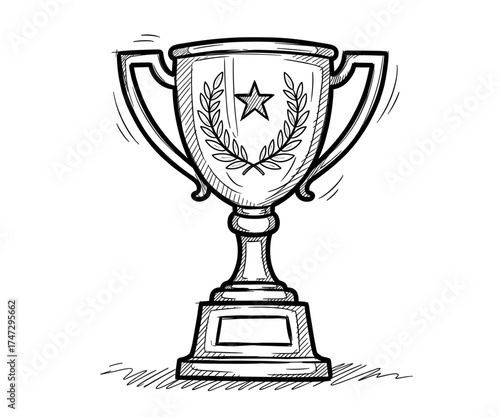 Trophy with laurel wreath and star illustration