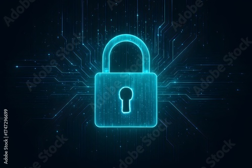 Bright blue padlock surrounded by digital circuits—symbolizing encryption, data protection, and secure connectivity in a tech-driven visual.