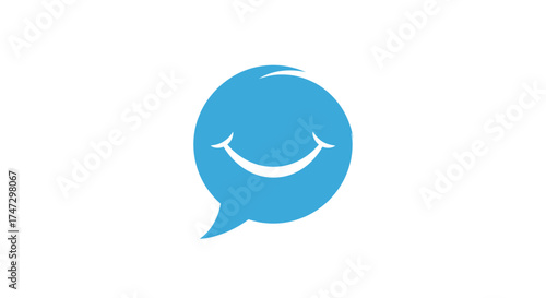 Blue speech bubble with a smile, representing communication and positivity.
