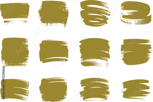 Mustard yellow brush strokes, abstract paint swipes, textured stroke elements, flat vector illustration, minimal design asset, artistic graphic composition