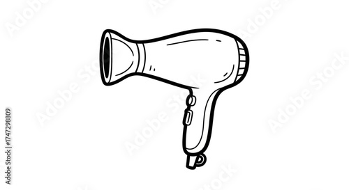 Illustration of a hair dryer with a simple, clean design on a white background.