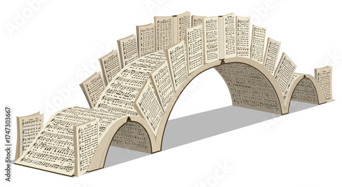 Bridge Made of Sheet Music Pages, Generative AI.