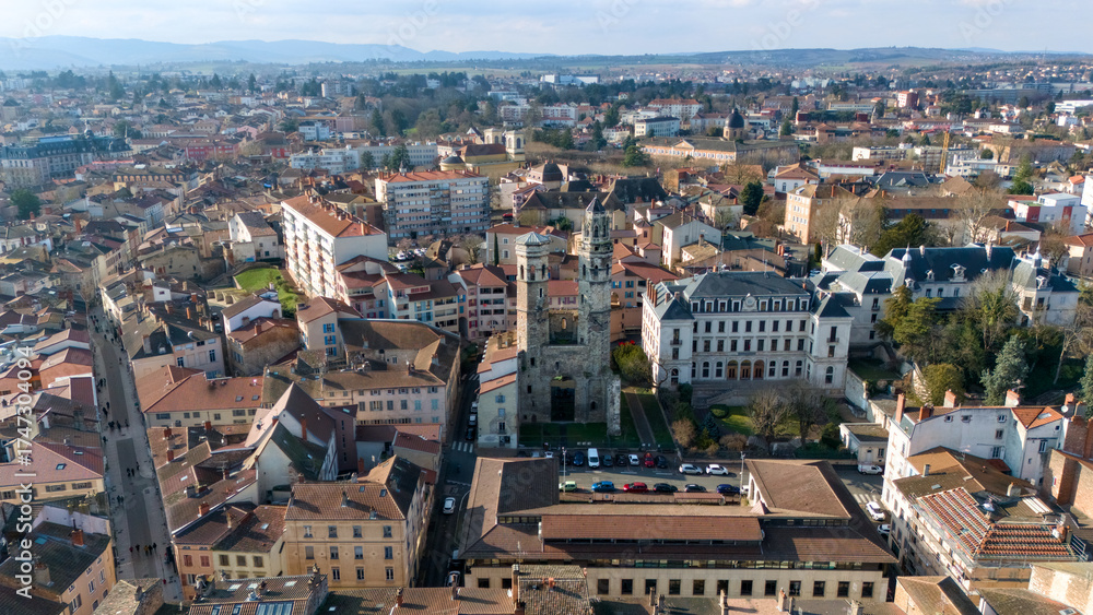 Fototapeta premium Panoramic view of Macon city in France with old architecture and clear sky 