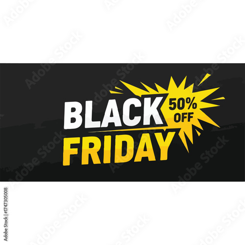 Black Friday Sale 50 Off Vibrant Yellow Starburst Banner Promotion