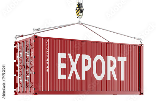 Export concept with shipping container. 3D rendering