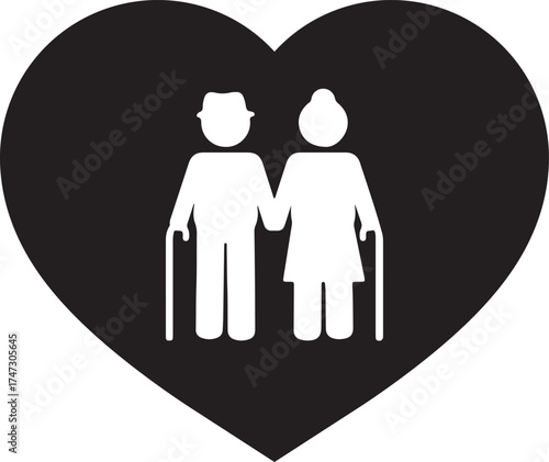 Elderly Couple in a Heart Icon of Love and Care