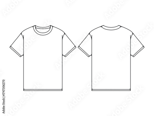 Blank T-Shirt Outline Vector Template. Minimalist T-Shirt Sketch Front and Back View