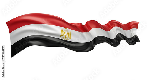 Egypt Flag Ribbon Flying: Isolated on Transparent Background with Copy Space, 3D Render, National Symbol, Patriotic, Banner.