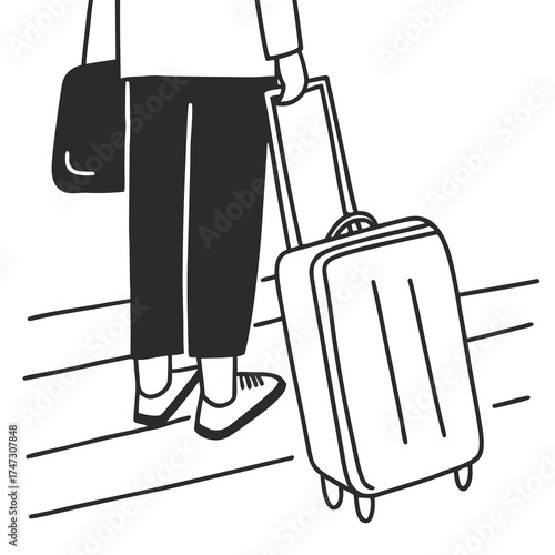 Person with suitcase and briefcase preparing for travel  