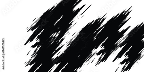 Abstract black brush strokes on a white background, creating a dynamic and textured design.