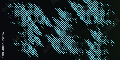 Abstract digital art piece featuring a pattern of blue checkered shapes on a dark background.