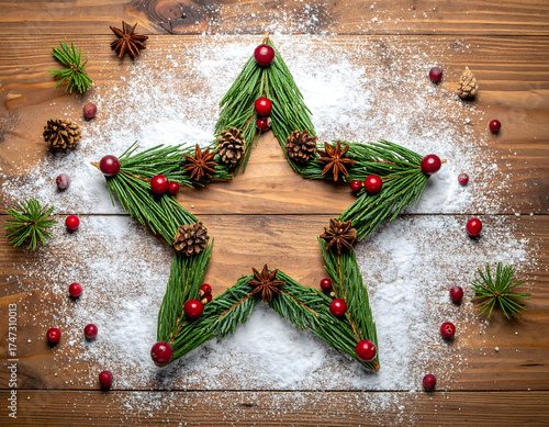 Christmas Star Shape decoration on wooden background