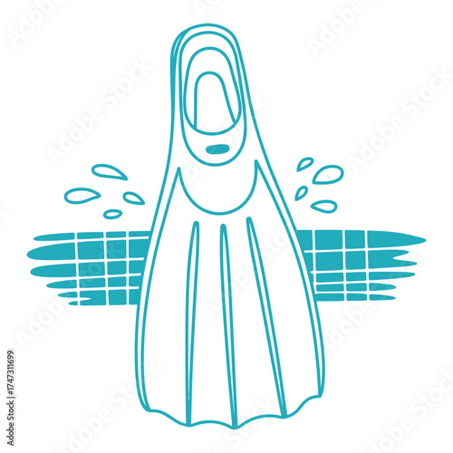 A line drawing of a swim fin in a pool, a simple illustration of swimming and water sports