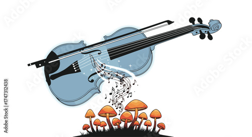 Surreal Violin Music Mushrooms Fantasy Art, Generative AI.