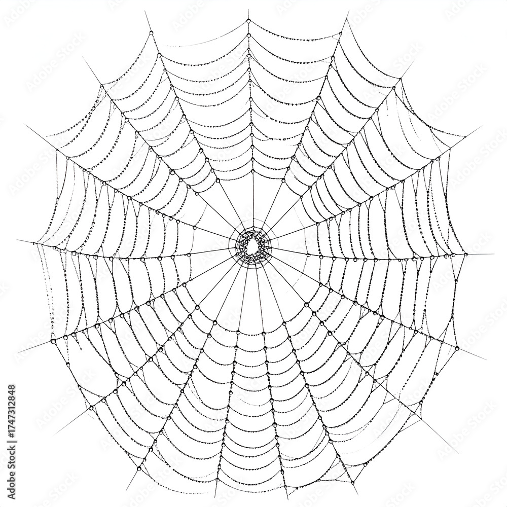 Obraz premium Detailed Illustration of a Spider Web with Radial and Spiral Threads.