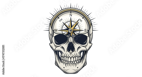 Skull with Compass Tattoo Design, Generative AI.