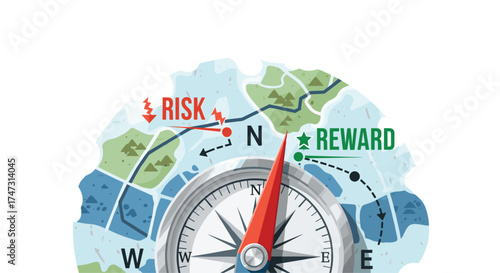 Compass Showing Direction to Reward Overcoming Risk, Generative AI.