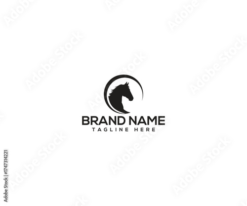 Horse Logo Design: A sleek and minimalist logo featuring a horse head within a circle, conveying elegance and power, designed for various branding purposes.