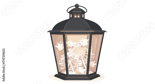 Black Lantern with Warm Lights Inside, Generative AI.