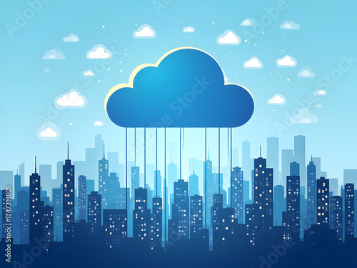 Cloud computing icons floating