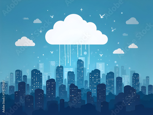 Cloud computing icons floating