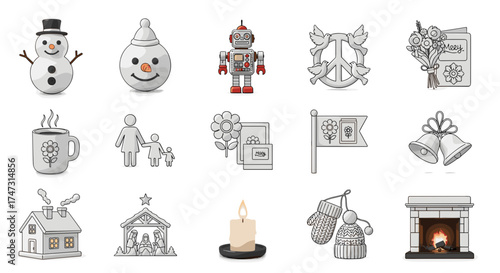 Vector art of collection of winter and holiday icons