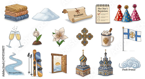Vector art of collection of various icons and symbols