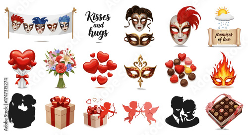 Vector art of valentines day and love symbols