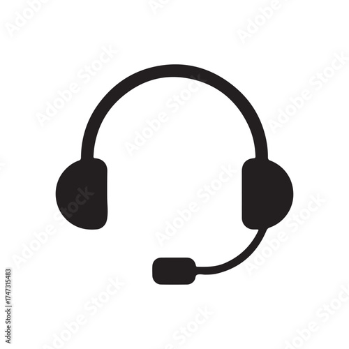 Black silhouette of a headset with microphone on a white background