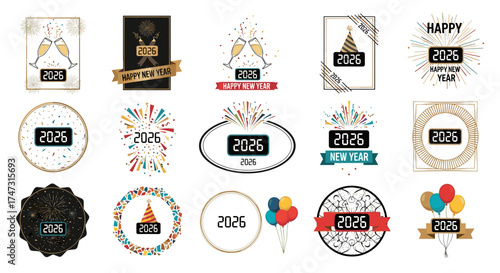Vector art of happy new year 2026 celebration elements