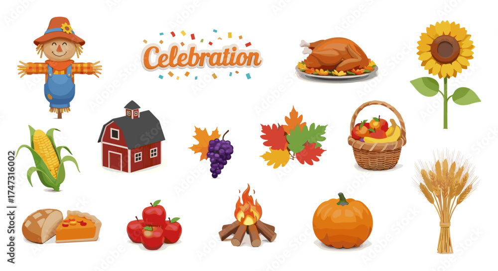 Fototapeta premium Vector art of thanksgiving and autumn harvest elements